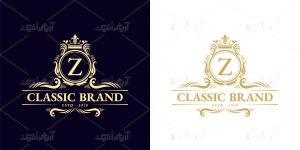 دانلود وکتور لوگوی برند کلاسیک رویال با زمینه سیاه سفید